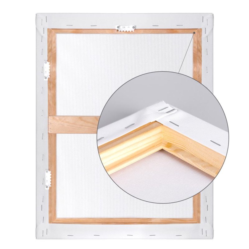 Die Ansicht der Leinwand von der Rückseite mit Fokus auf die Gehrung