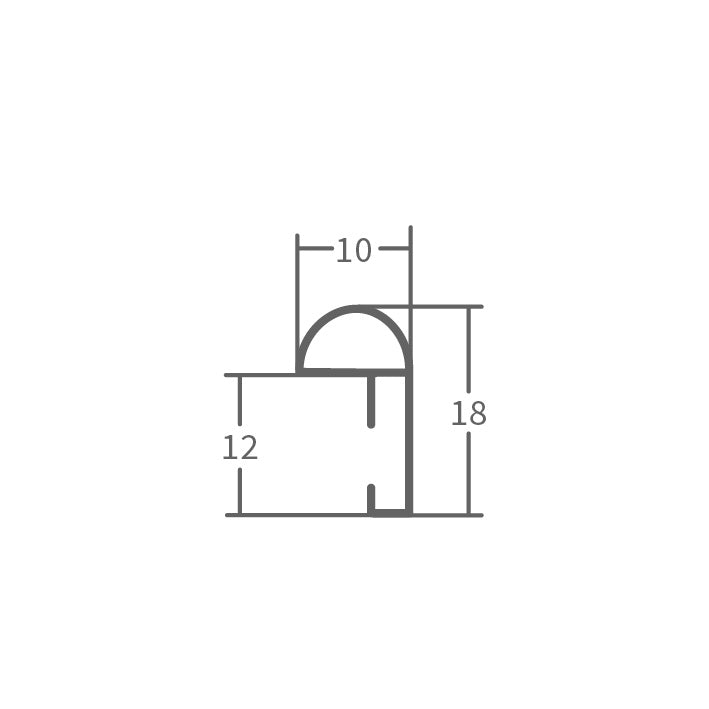 Technische Maßzeichnung eines modernen Bilderrahmens mit Profilangaben für eine präzise Rahmenauswahl.