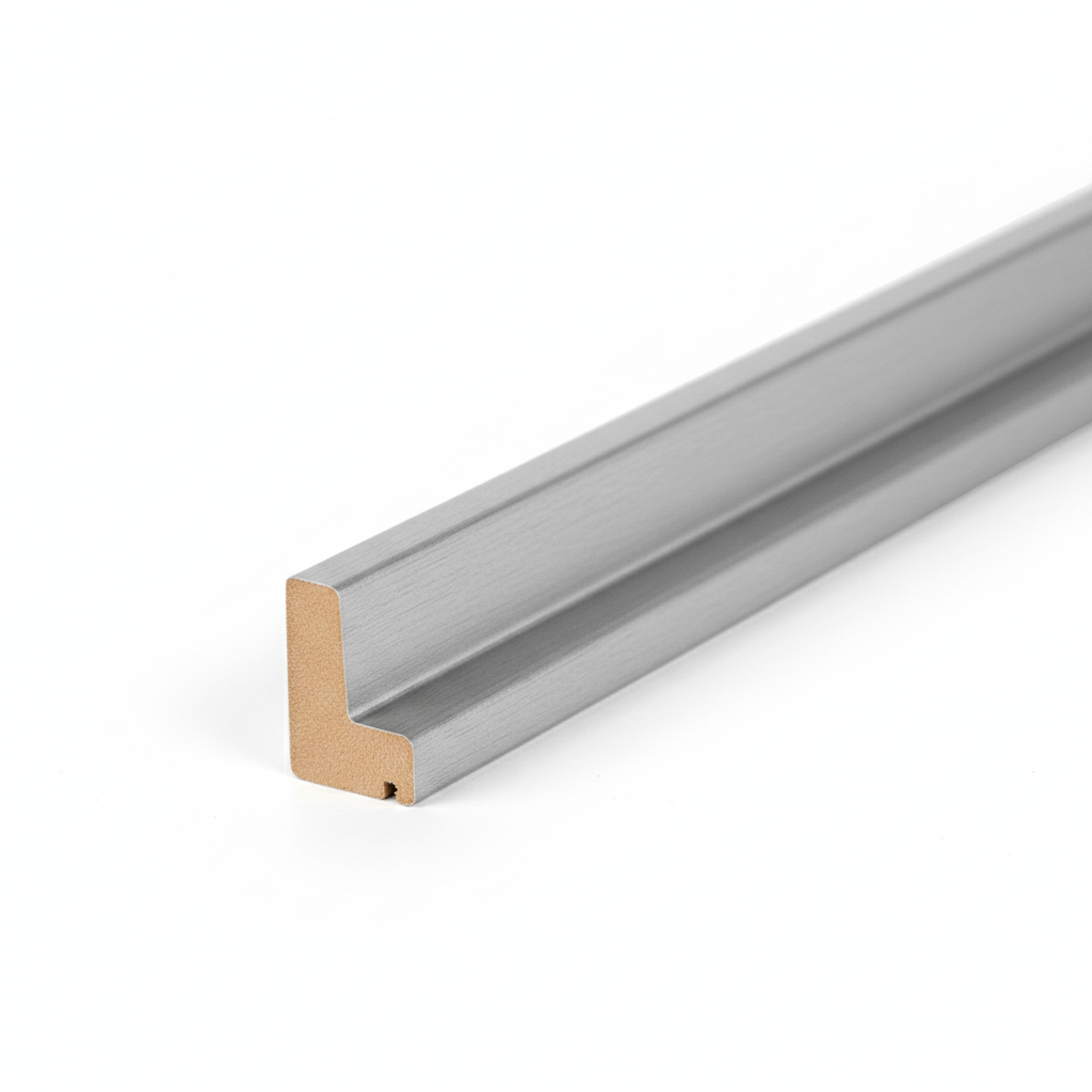 Schattenfugenrahmen-Profil aus MDF mit hochwertiger Alu geschliffen Dekorfolie.