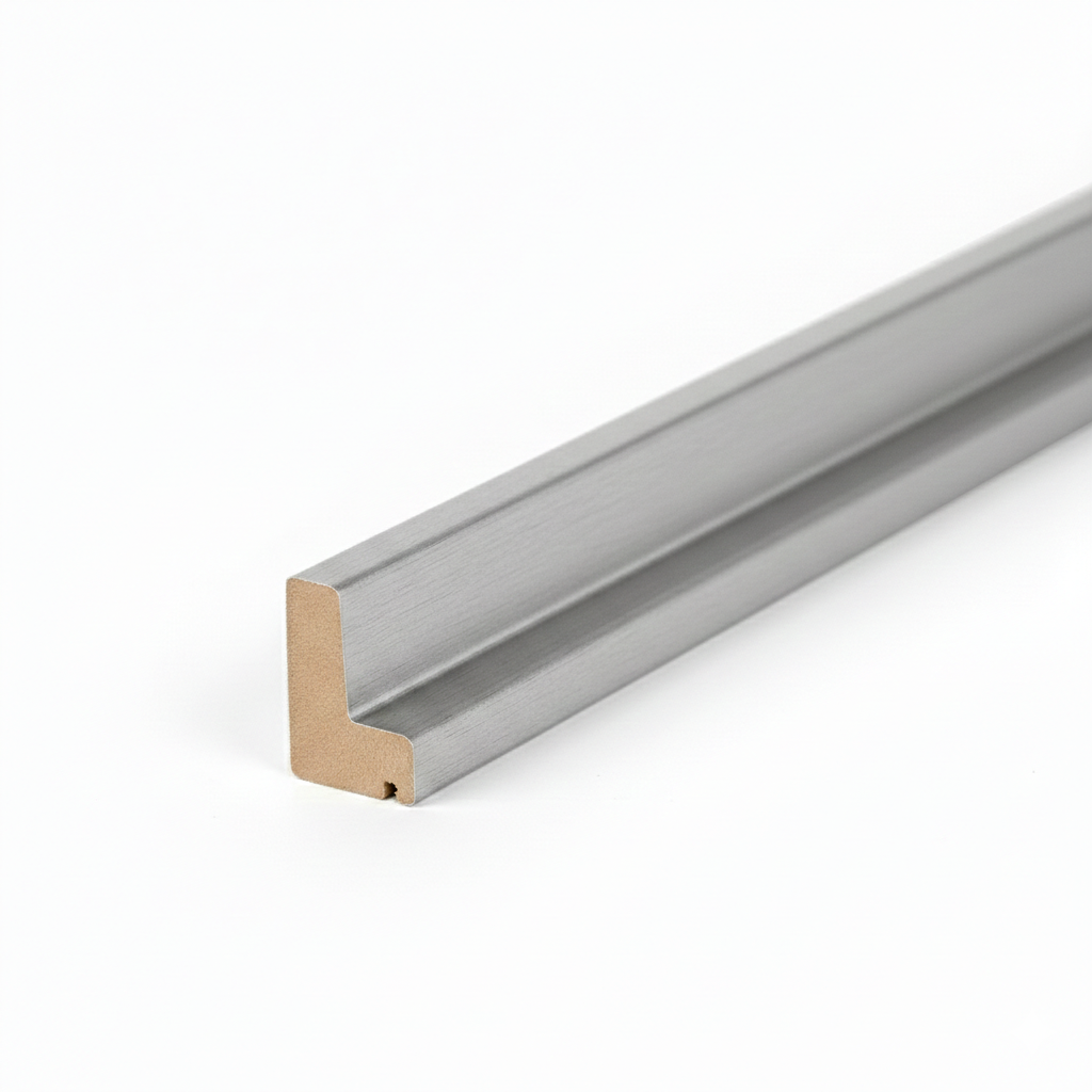 Schattenfugenrahmen-Profil aus MDF mit hochwertiger Edelstahl Dekorfolie.