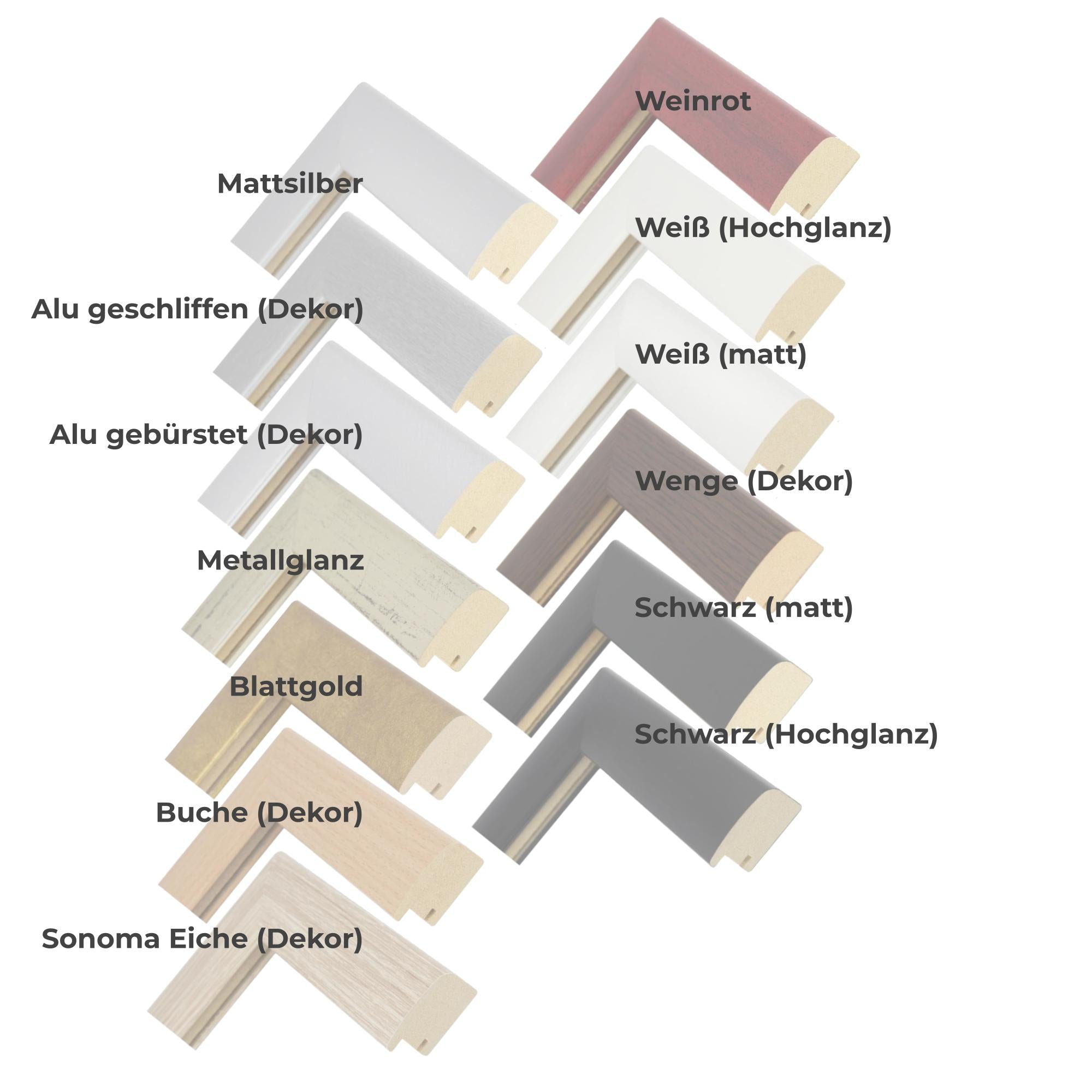 Der Bilderrahmen ist in 13 verschiedenen Farben verfügbar