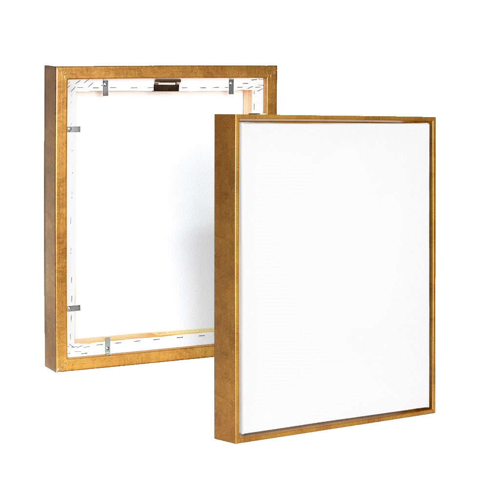 Schattenfugenrahmen im Farbton Blattgold von vorne und von hinten