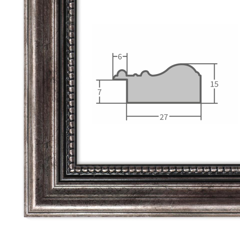 Barock Bilderrahmen Metall mit Profilansicht und technischen Maßangaben – hochwertiger Rahmen für Poster, Fotos und Kunstdrucke.