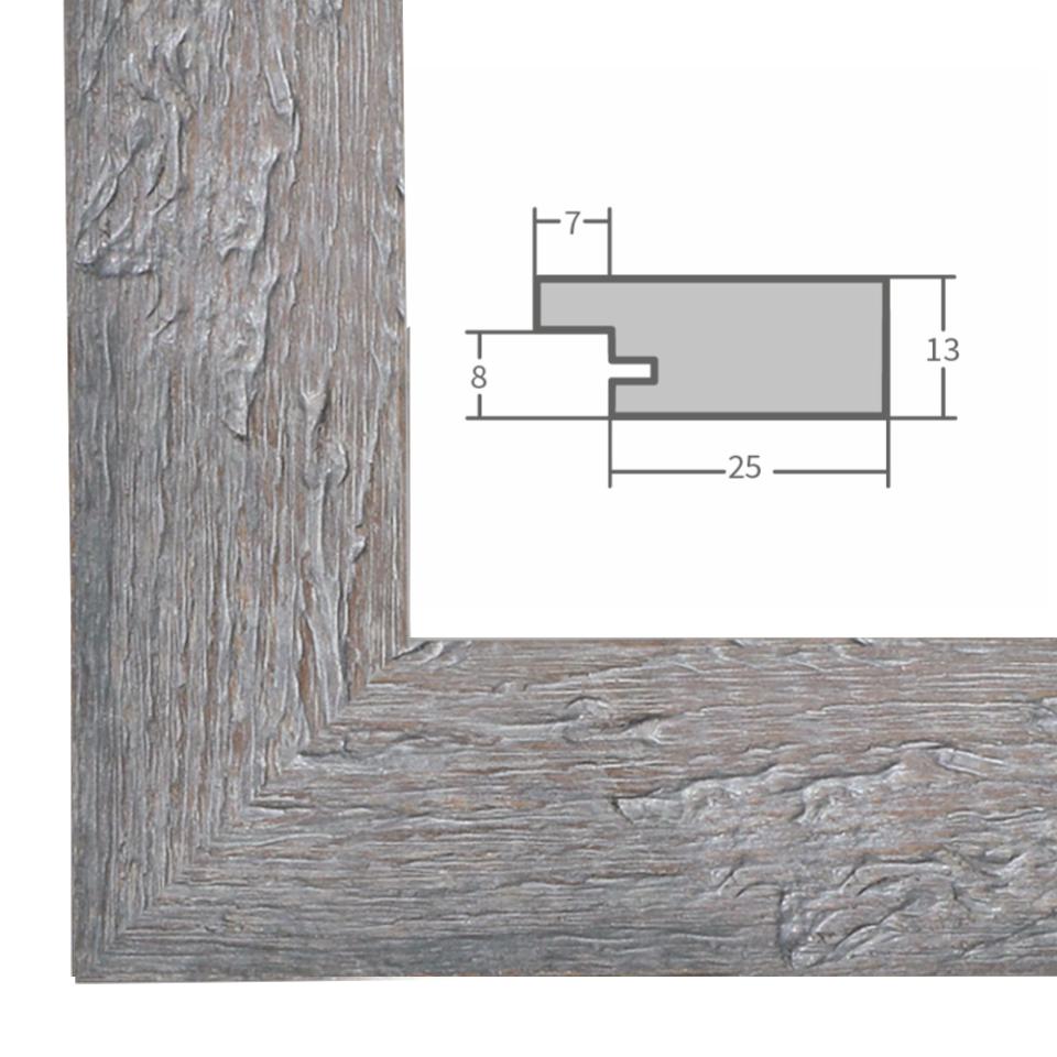 Holz Bilderrahmen Grau mit Profilansicht und technischen Maßangaben – hochwertiger Rahmen für Poster, Fotos und Kunstdrucke.