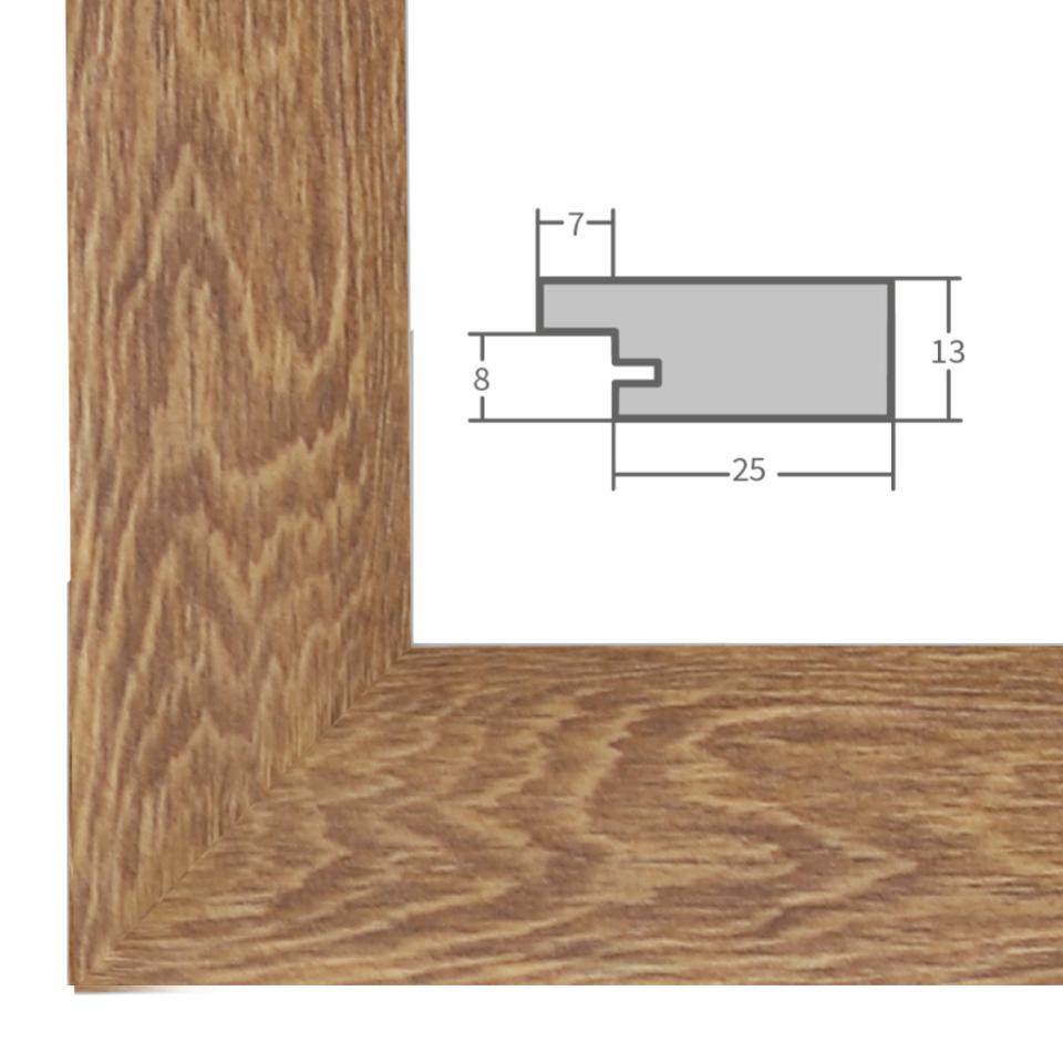 Holz Bilderrahmen Eiche mit Profilansicht und technischen Maßangaben – hochwertiger Rahmen für Poster, Fotos und Kunstdrucke.