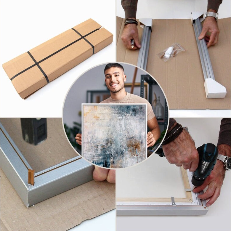 DIY-Anleitung zum Rahmen einer Leinwand: Einfacher Zusammenbau eines Schattenfugenrahmens als Bausatz für Zuhause.