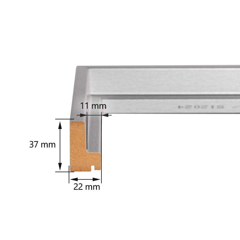 Technische Zeichnung eines Schattenfugenrahmen-Profils mit detaillierten Millimeter-Angaben zur Einbautiefe von Keilrahmen