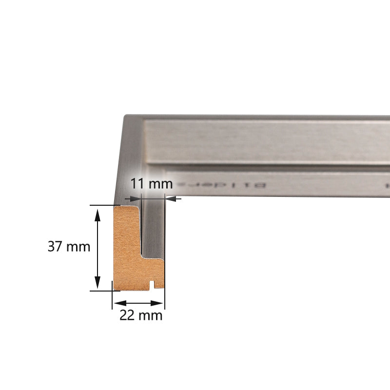 Technische Zeichnung eines Schattenfugenrahmen-Profils mit detaillierten Millimeter-Angaben zur Einbautiefe von Keilrahmen