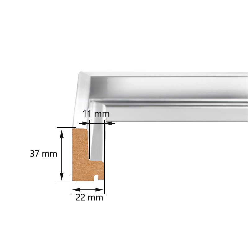 Technische Zeichnung eines Schattenfugenrahmen-Profils mit detaillierten Millimeter-Angaben zur Einbautiefe von Keilrahmen
