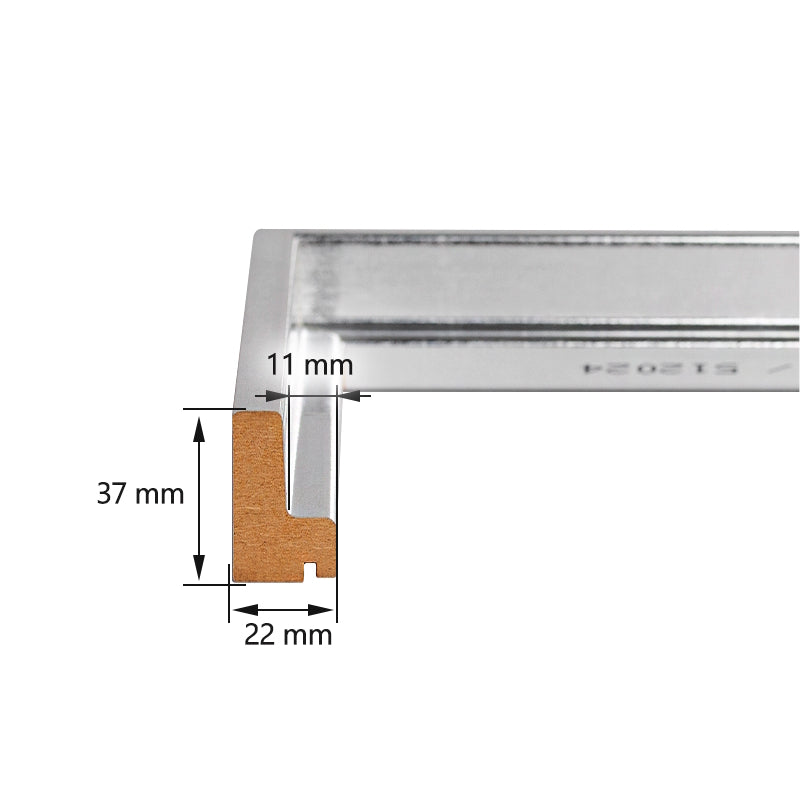 Technische Zeichnung eines Schattenfugenrahmen-Profils mit detaillierten Millimeter-Angaben zur Einbautiefe von Keilrahmen