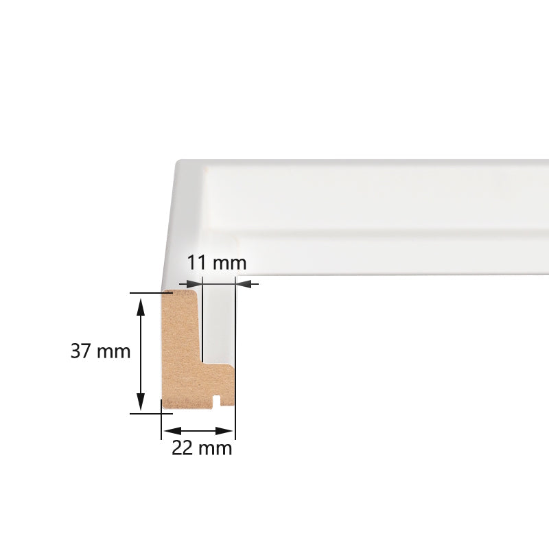 Technische Zeichnung eines Schattenfugenrahmen-Profils mit detaillierten Millimeter-Angaben zur Einbautiefe von Keilrahmen