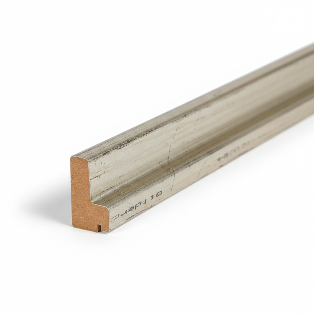 Schattenfugenrahmen-Profil aus MDF mit hochwertiger Silber Antik Dekorfolie.