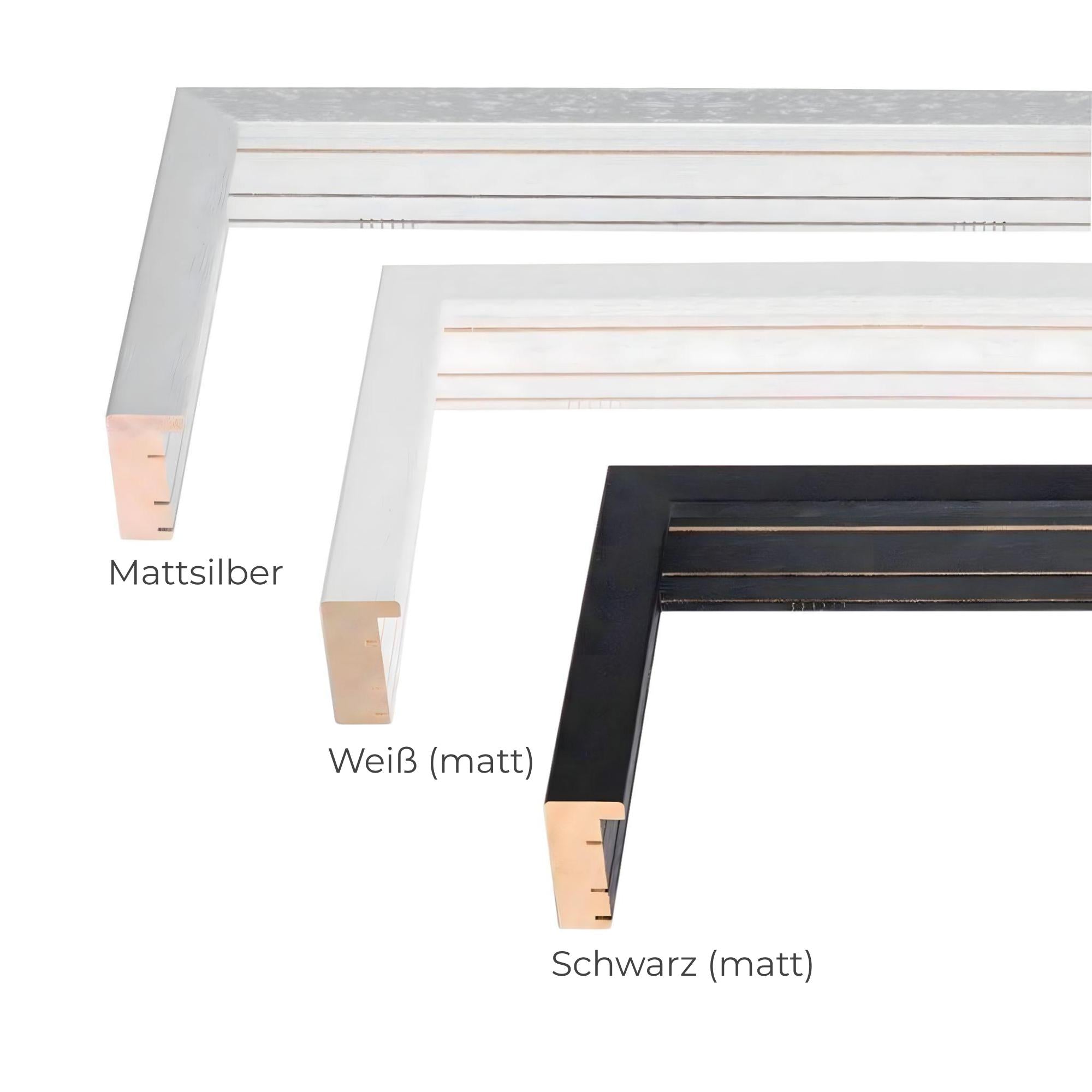 Bilderrahmen der Serie Vario in den Farben Mattsilber, Weiß matt und Schwarz matt in Detailansicht