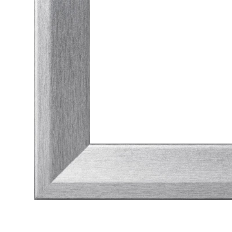 Gehrung eines Bilderrahmens in geschliffener Aluminium Optik mit abgeschrägtem, modernen Profil