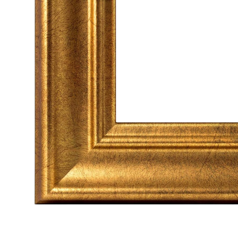 Gehrung eines Barock Bilderrahmens in Blattgold mit hochwertiger Dekorfolie und einer hochwertigen Verarbeitung