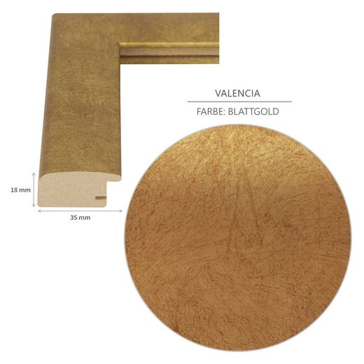 Detailansicht des Bilderrahmens im Farbton Gold mit einer 35 mm Rahmenleiste für modernes Design
