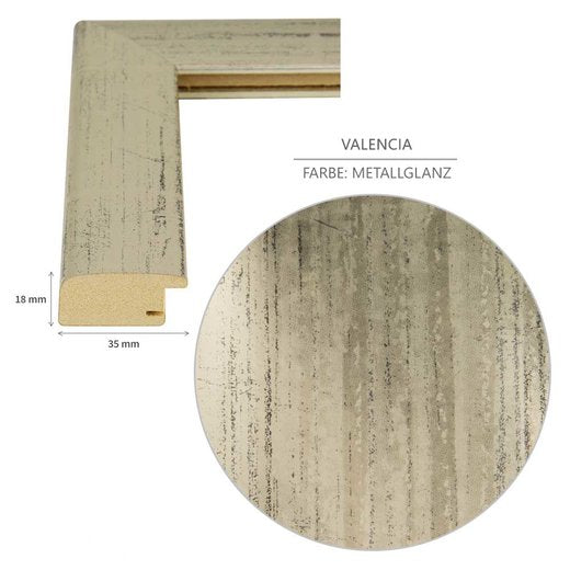 Detailansicht des Bilderrahmens im Farbton Metallglanz mit einer 35 mm Rahmenleiste für modernes Design