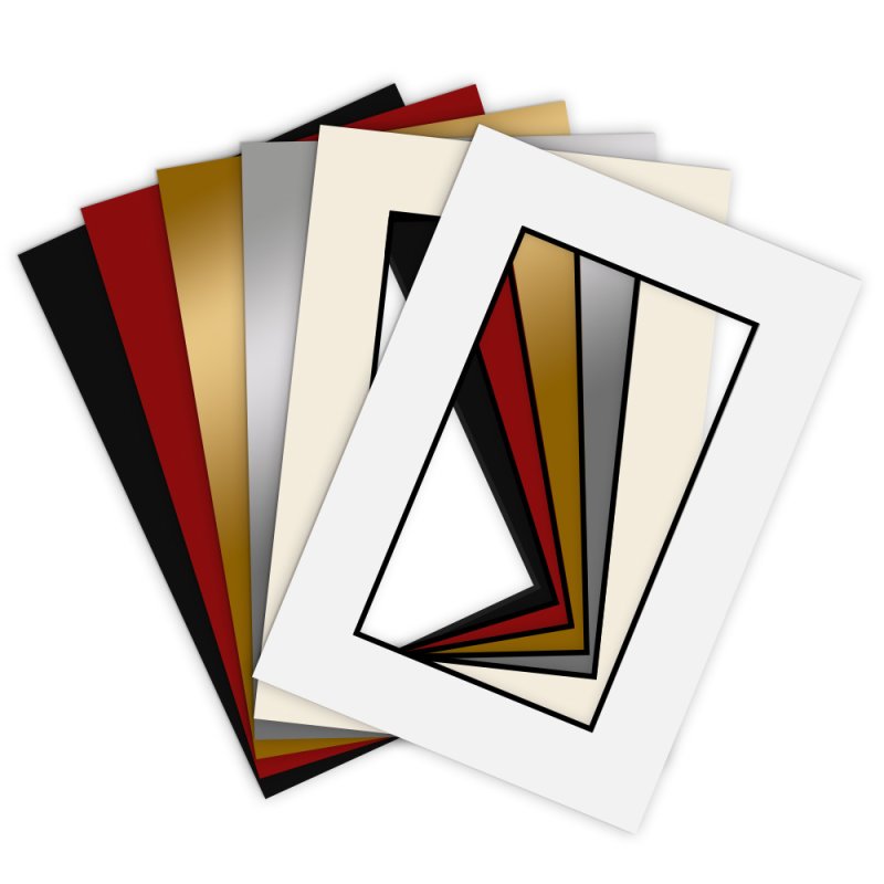 Alle verfügbaren Farben des Passepartouts als Fächer aufgelistet