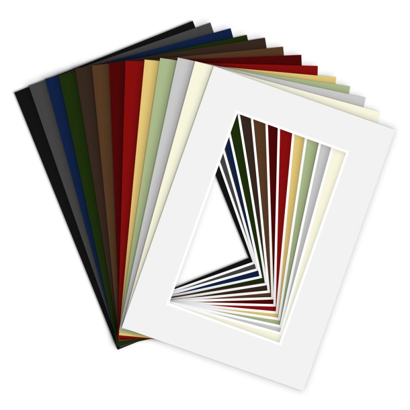 Alle verfügbaren Farben des Passepartouts als Fächer aufgelistet