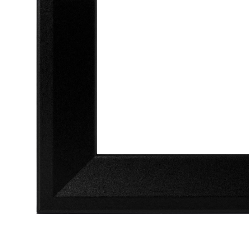 Gehrung eines Bilderrahmens im Farbton Schwarz matt mit abgeschrägtem, modernen Profil