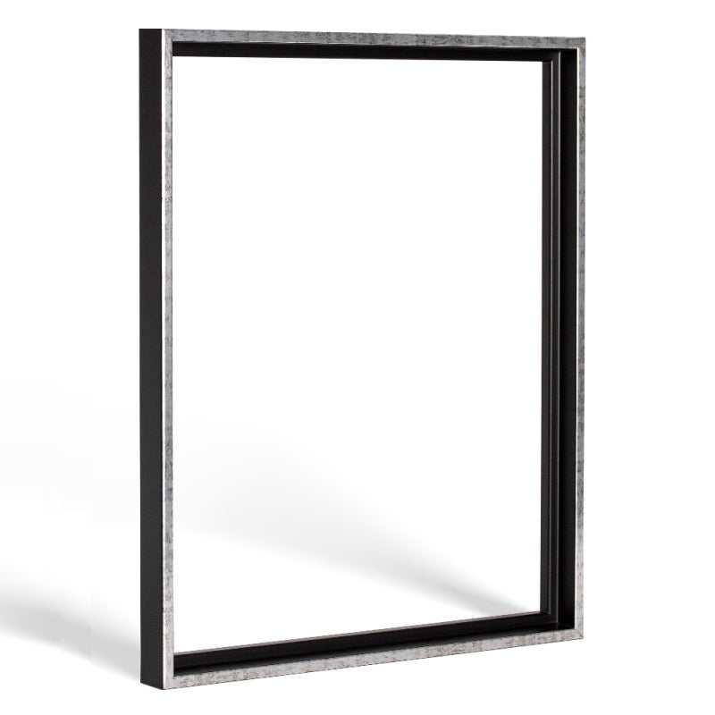 Moderner Schattenfugenrahmen in Schwarz Silberglanz Antik-Optik für Leinwandbilder auf Keilrahmen