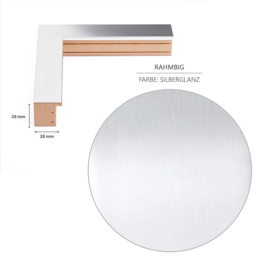 Eine Gehrung des Trikotrahmens zeigt das Profil im Detail sowie die Farbe der Dekorfolie.