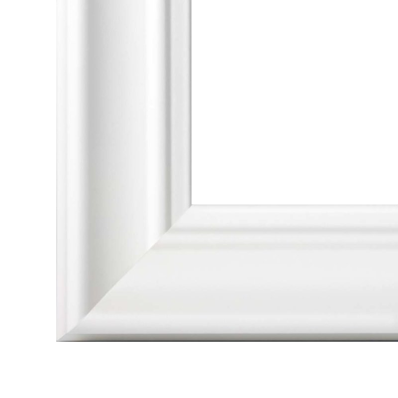 Gehrung eines Barock Bilderrahmens in Weiß matt mit hochwertiger Dekorfolie und einer hochwertigen Verarbeitung