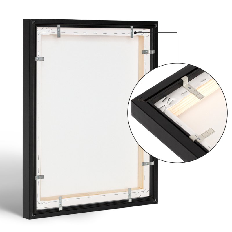 Der Schattenfugenrahmen, wie er von hinten aussieht, sodass die innovative Befestigung mit Z-Winkeln zu sehen ist