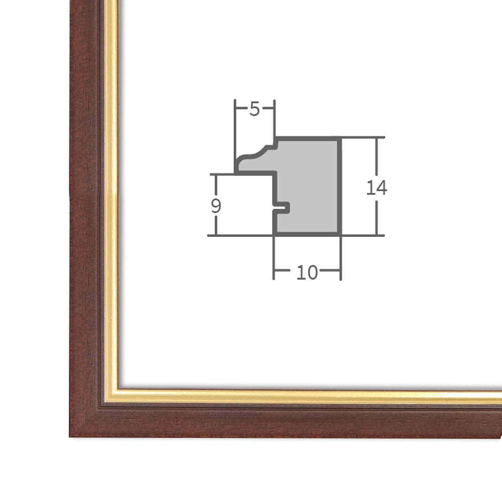 Eleganter brauner Bilderrahmen mit goldener Innenkante – klassisches Holzdesign für stilvolle Wohnräume