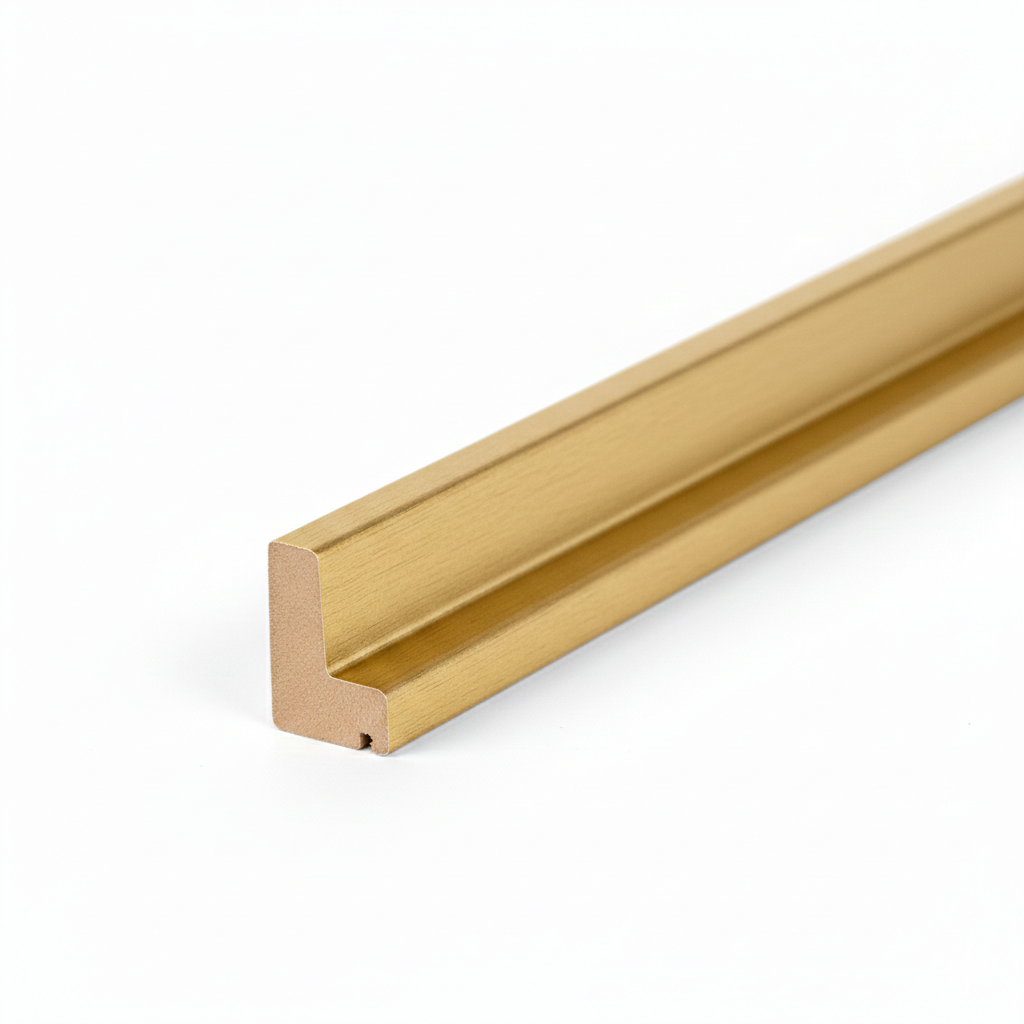 Schattenfugenrahmen-Profil aus MDF mit hochwertiger Blattgold Dekorfolie.
