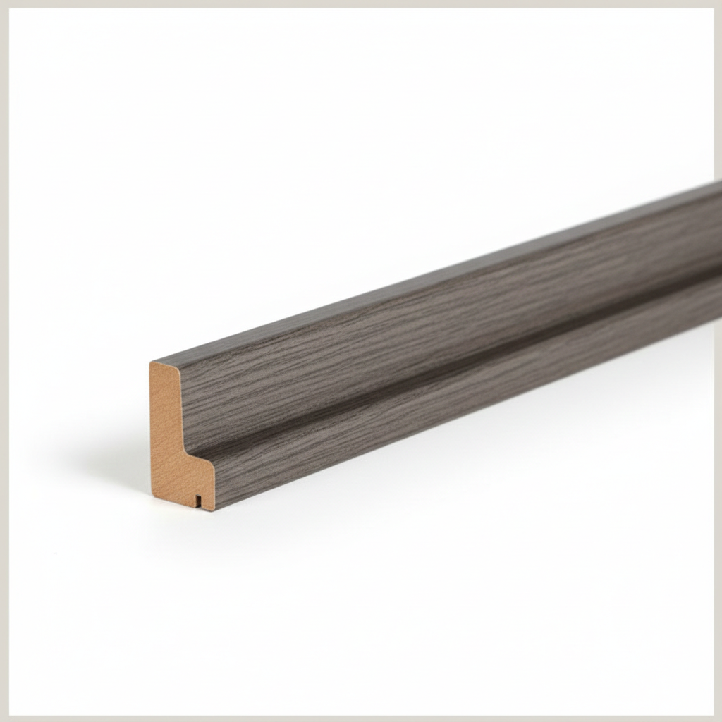 Schattenfugenrahmen-Profil aus MDF mit hochwertiger Eiche Grau Dekorfolie.
