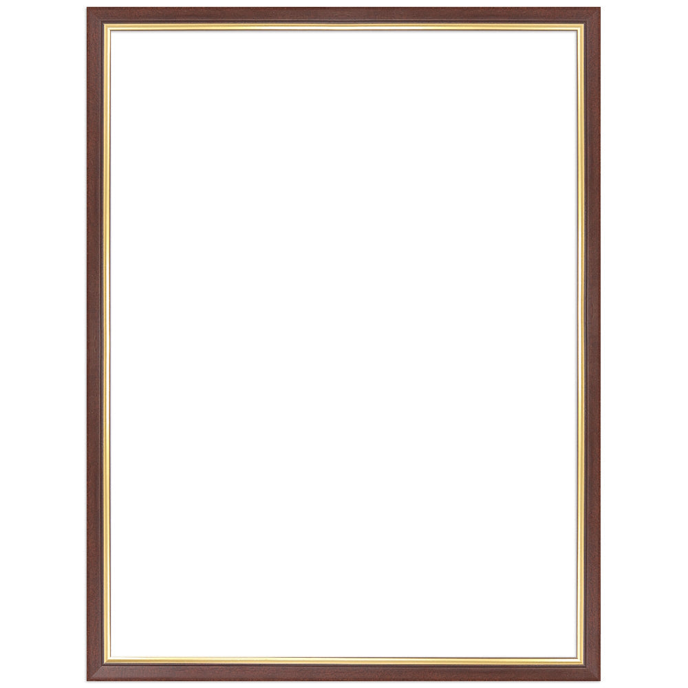 Frontansicht brauner Bilderrahmen mit goldener Innenkante – stilvolles Rahmendesign für Fotos und Kunst