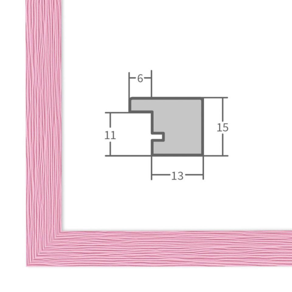 Holz Bilderrahmen Rosa mit Profilansicht und technischen Maßangaben – hochwertiger Rahmen für Poster, Fotos und Kunstdrucke.