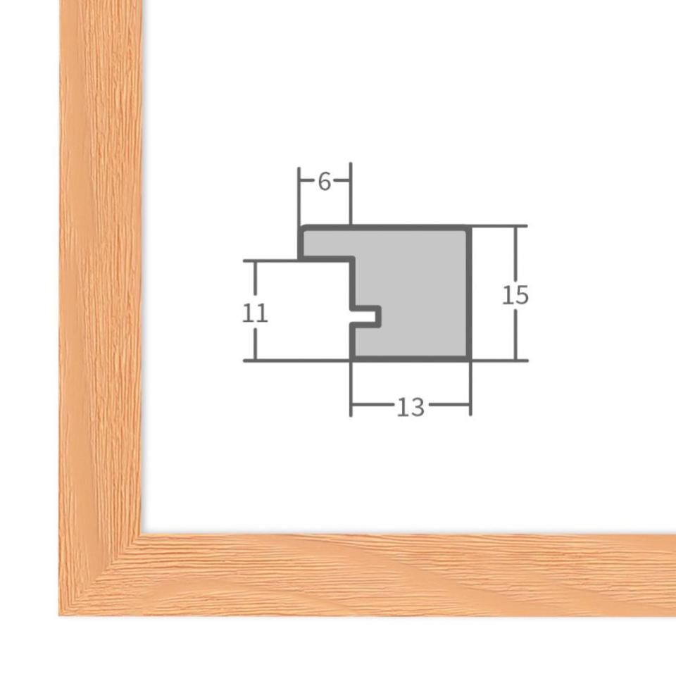 Holz Bilderrahmen Apricot mit Profilansicht und technischen Maßangaben – hochwertiger Rahmen für Poster, Fotos und Kunstdrucke.