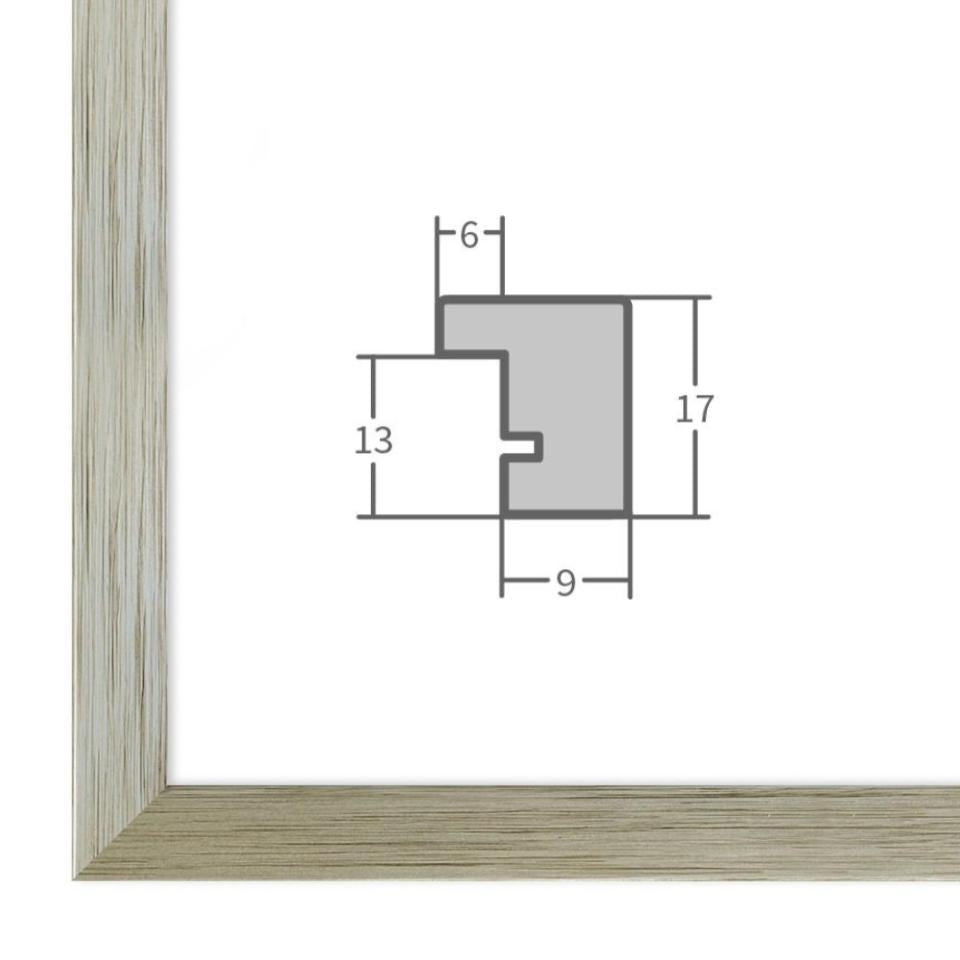 Holz Bilderrahmen Gold mit Profilansicht und technischen Maßangaben – hochwertiger Rahmen für Poster, Fotos und Kunstdrucke.