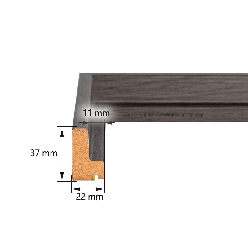 Technische Zeichnung eines Schattenfugenrahmen-Profils mit detaillierten Millimeter-Angaben zur Einbautiefe von Keilrahmen