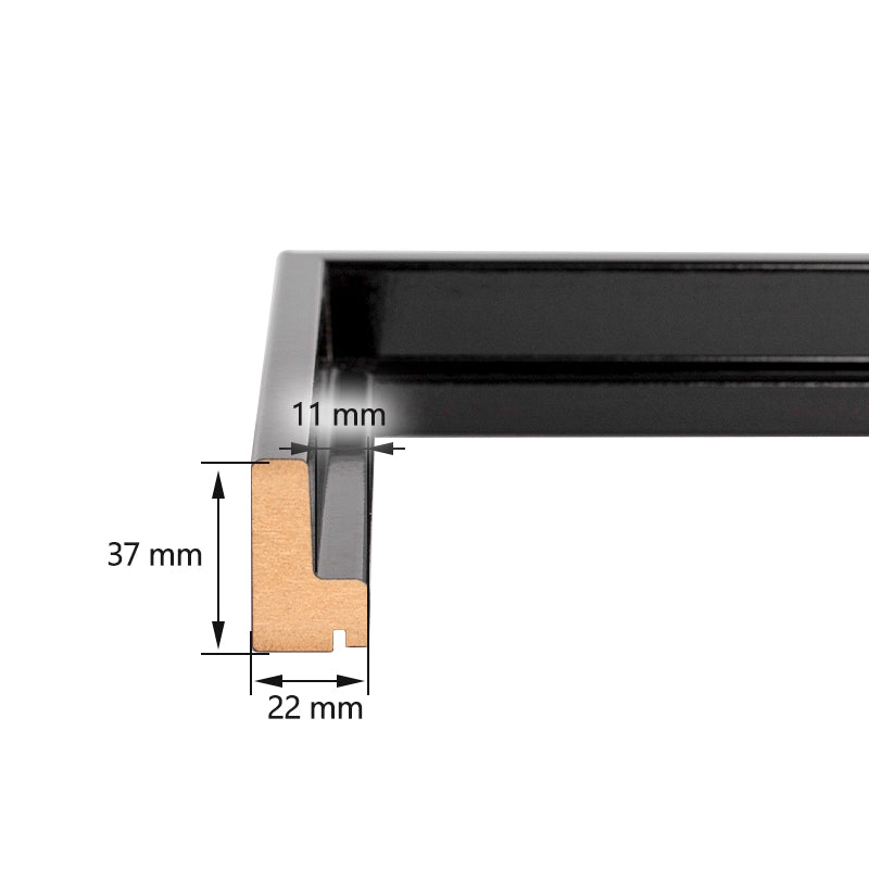 Technische Zeichnung eines Schattenfugenrahmen-Profils mit detaillierten Millimeter-Angaben zur Einbautiefe von Keilrahmen