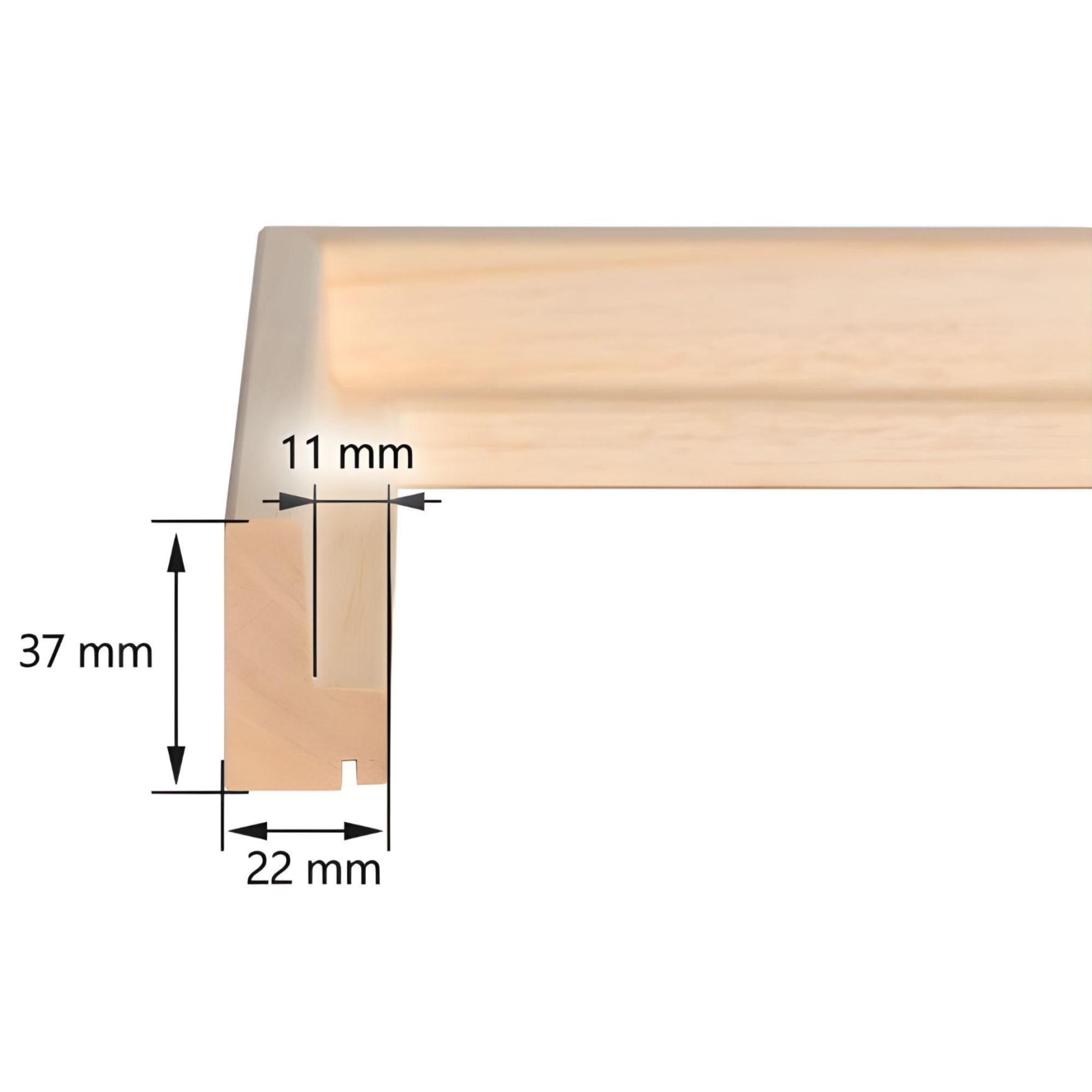 Schattenfugenrahmen aus Holz mit Maßangaben – ideal als Rahmen für Leinwand, Gemälde und Keilrahmen für eine stilvolle Präsentation.