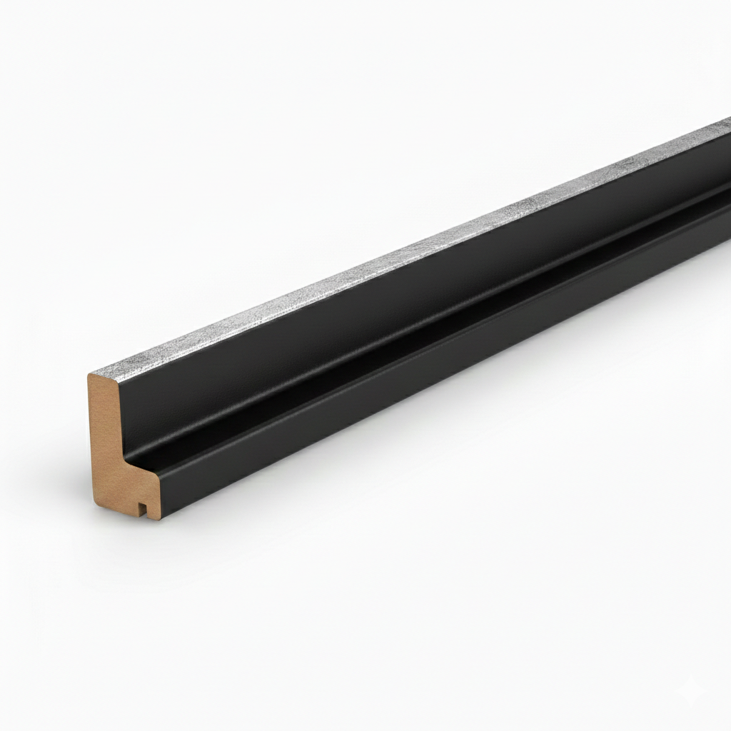 Schattenfugenrahmen-Profil aus MDF mit hochwertiger Schwarz Silberglanz Antik Dekorfolie.