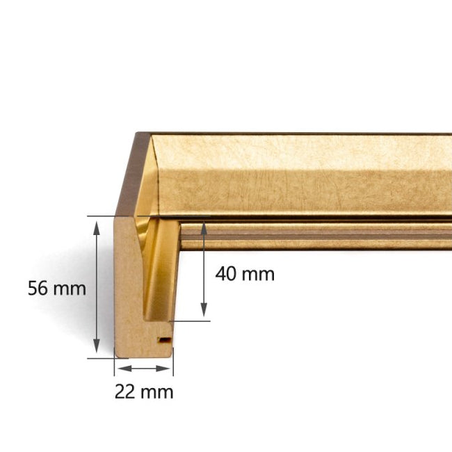 Detailansicht der Dekorfolie und der Querschnitt des Schattenfugenrahmens mit einem 22 mm breiten und 56 mm hohen Profil