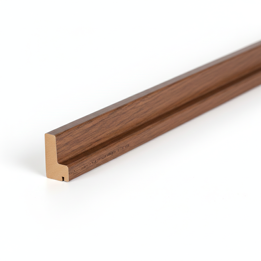 Schattenfugenrahmen-Profil aus MDF mit hochwertiger Eiche Braun Dekorfolie.