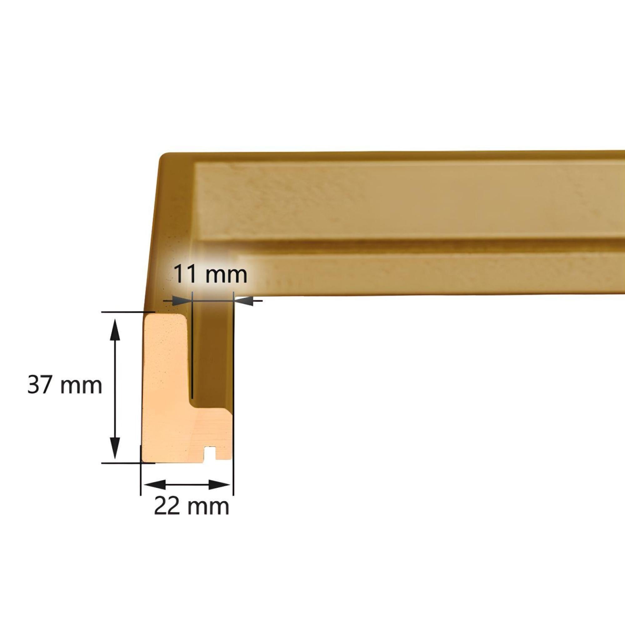 Schattenfugenrahmen in Gold mit Maßangaben – ideal als Rahmen für Leinwand, Gemälde und Keilrahmen für eine stilvolle Präsentation.