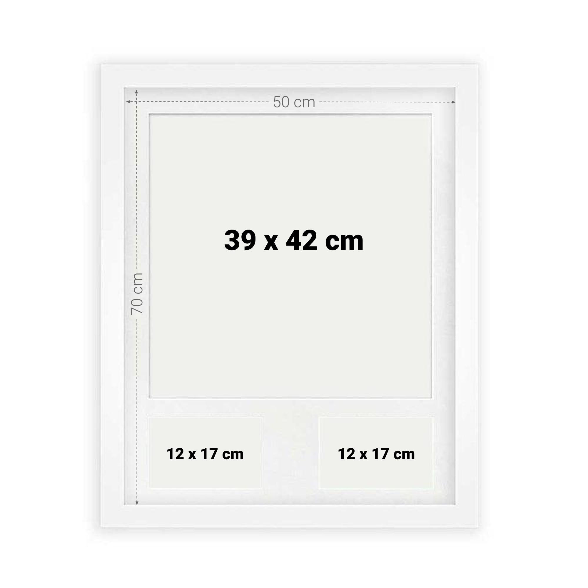 Die Abmessungen des Passepartouts des Trikotrahmens bieten Platz für ein Trikot und zwei Fotos im Format 13 x 18 cm