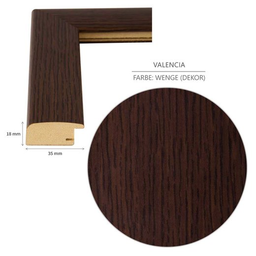 Detailansicht des Bilderrahmens im Farbton Wenge mit einer 35 mm Rahmenleiste für modernes Design