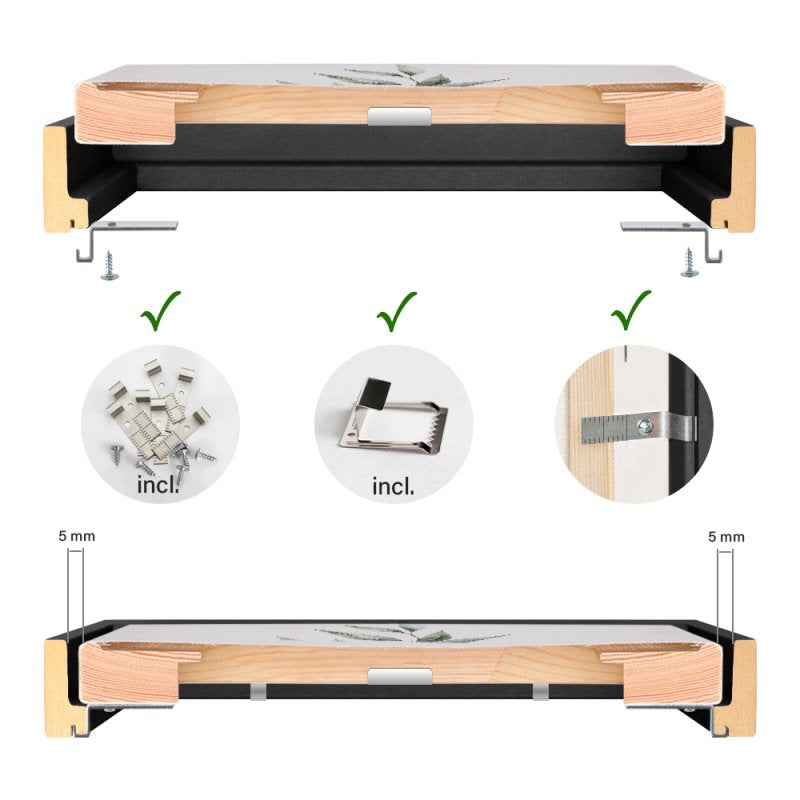 Querschnitt des Schattenfugenrahmens zur Darstellung der Montage und der mitgelieferten Bestandteile